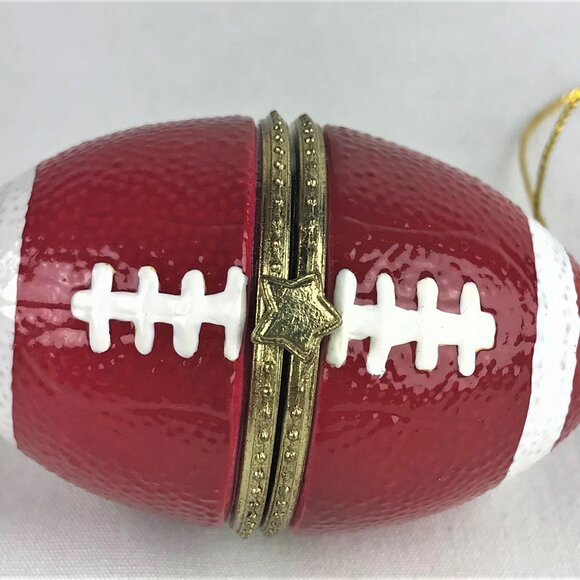 Football Sports Porcelain Hinged Surprise Gift Trinket Box Christmas Ornament - Picture 5 of 5